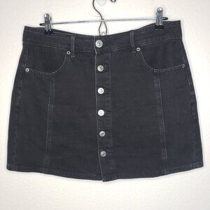 American Eagle Women's Sz 12 Black Button Front Denim Mini Skirt